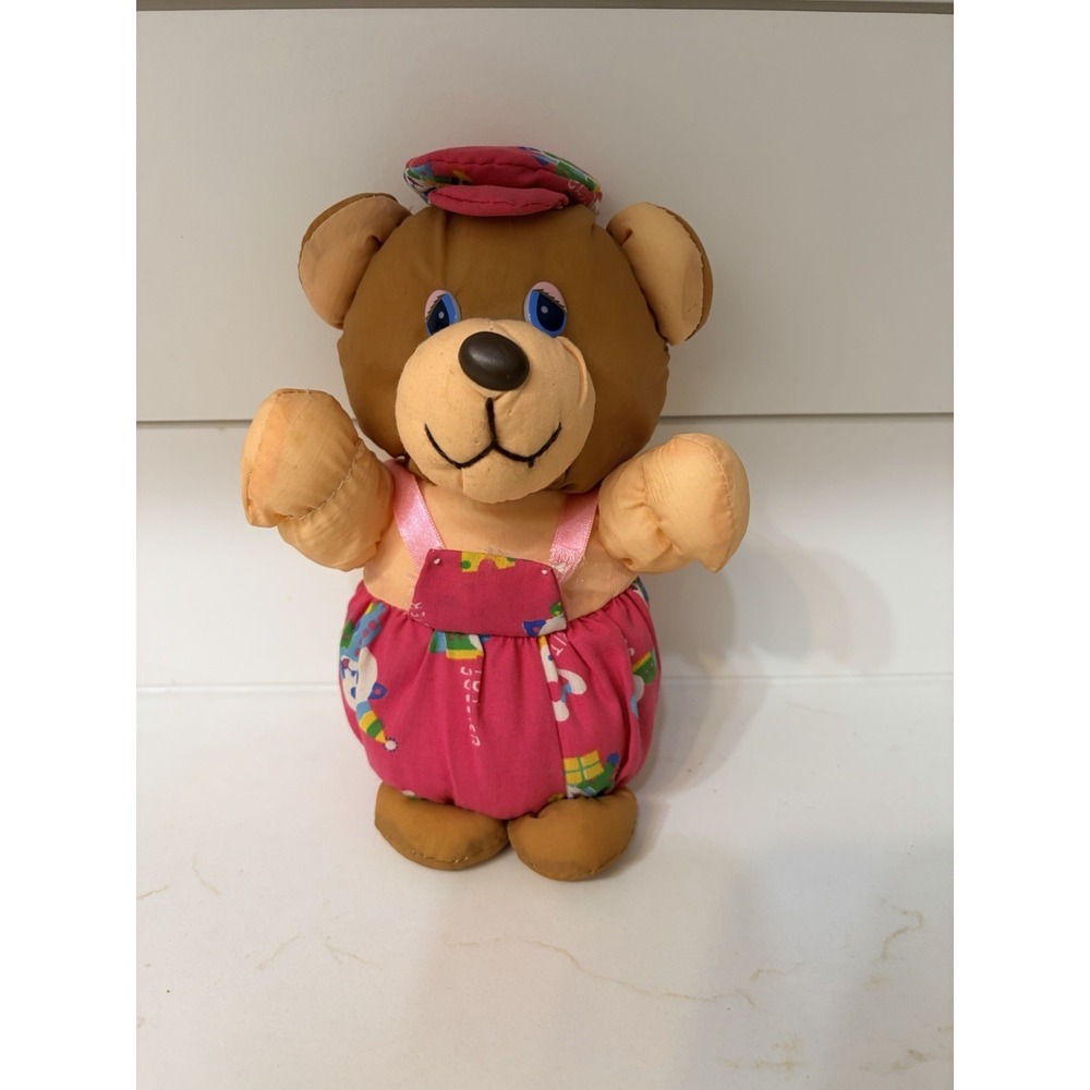 Vintage Tb Trading Pink Overalls Train Hat Bear 12 Inch Stuffed Nylon Toy